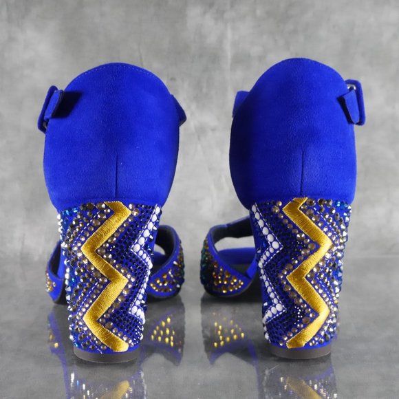Giuseppe Zanotti LAVINIA Blue Suede Crystal Peep Toe Heels Size 7* US 37 EU S1E1 - Picture 10 of 12